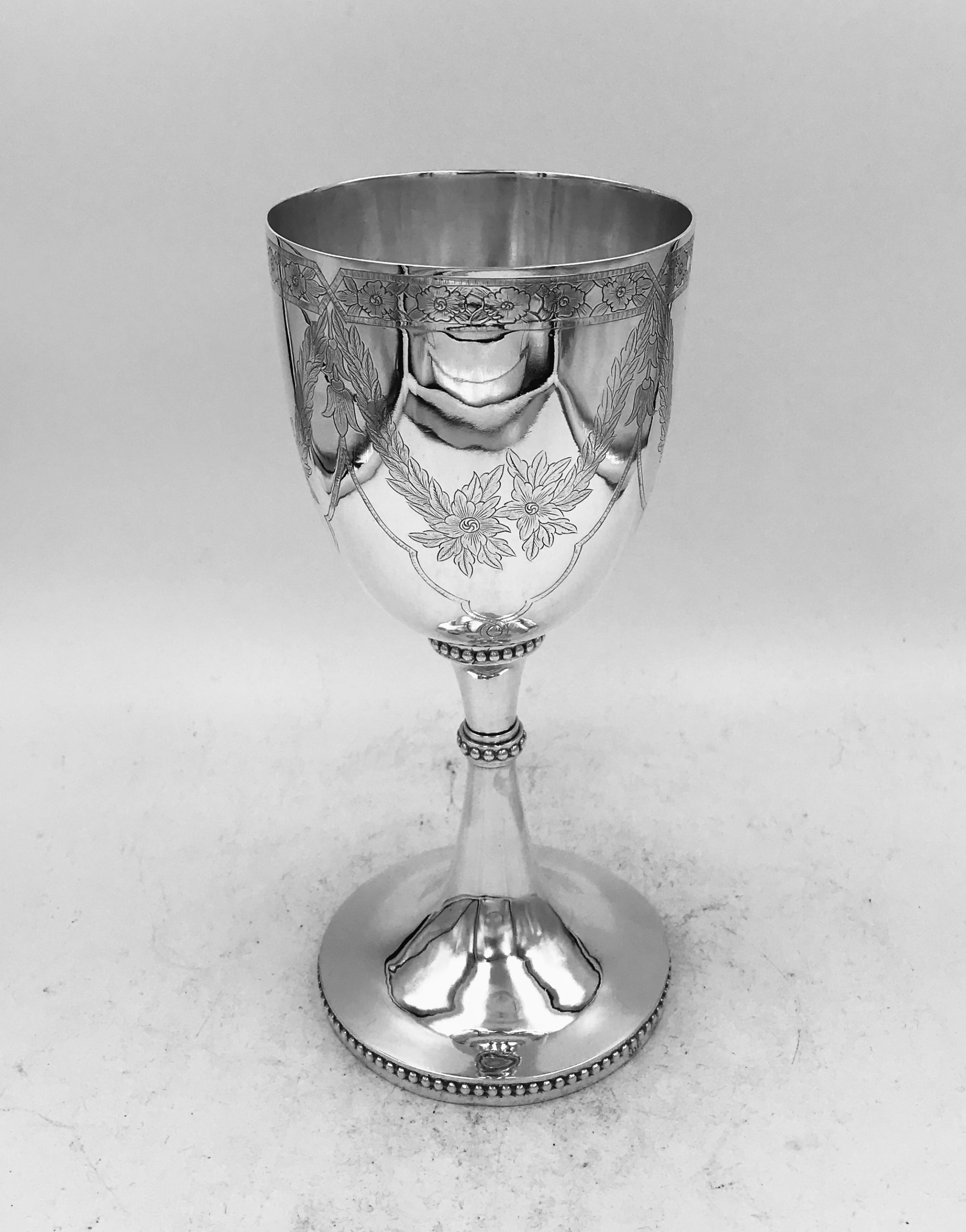Antique Chinese Silver Goblet with Engraved Garlands - S&J Stodel